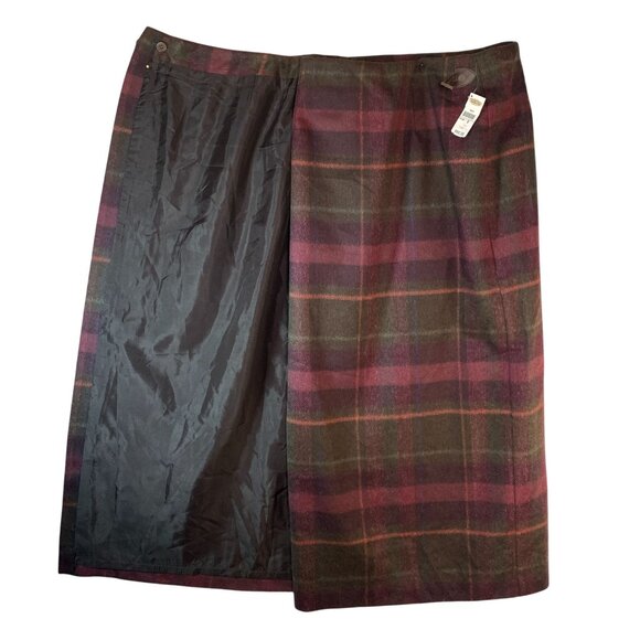 Talbots Womens Size 8 Wool Tartan Midi Wrap Skirt Burgundy Plaid Made In USA NWT - Picture 3 of 12